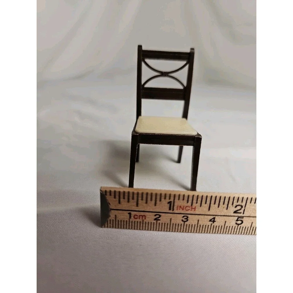 VTG Dollhouse Dining Chair Brown & White Plastic Miniature Chair 1:12 Scale